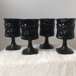 Vintage Noritake Spotlight Black Ebony Teardrop Glass Water Footed Wine, set 4